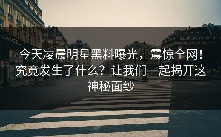 今天凌晨明星黑料曝光，震惊全网！究竟发生了什么？让我们一起揭开这神秘面纱